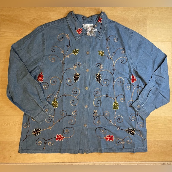 Adrian Delafield vintage embroidered denim button down size 3x - Picture 1 of 5